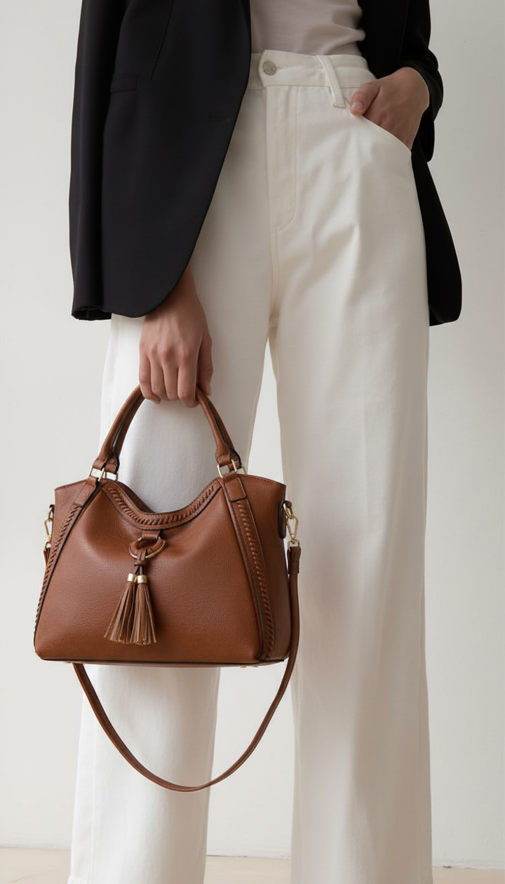 Women’s Large Bucket Bag | PU Leather Commuting Bag | Retro Tassel Style