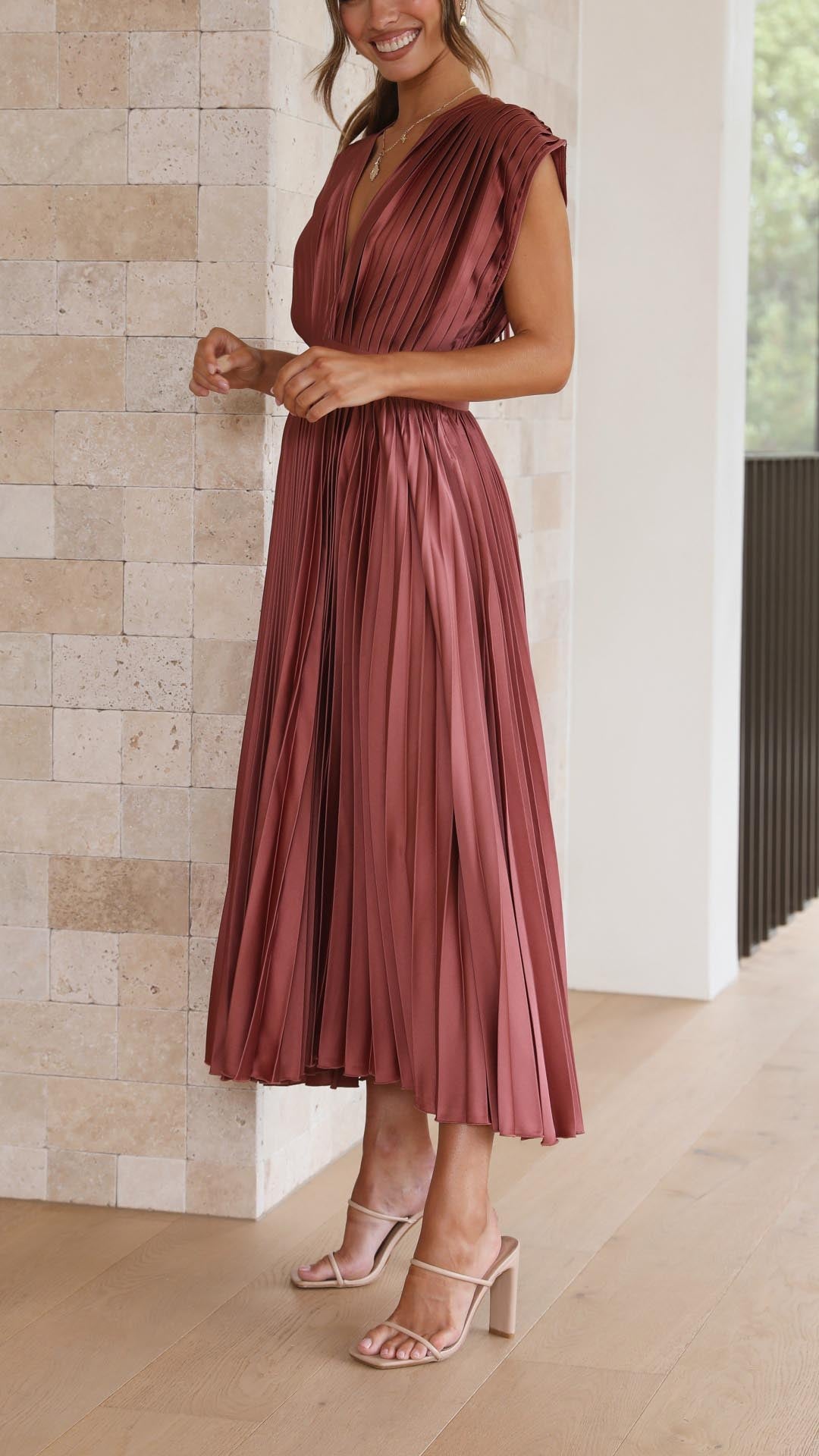Adeline | Women's Wedding Guest Pleated Midi-Dress