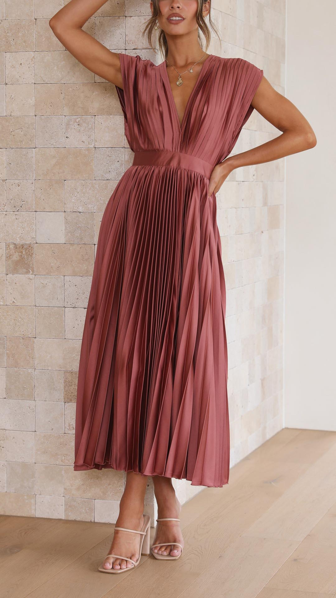 Adeline | Women's Wedding Guest Pleated Midi-Dress