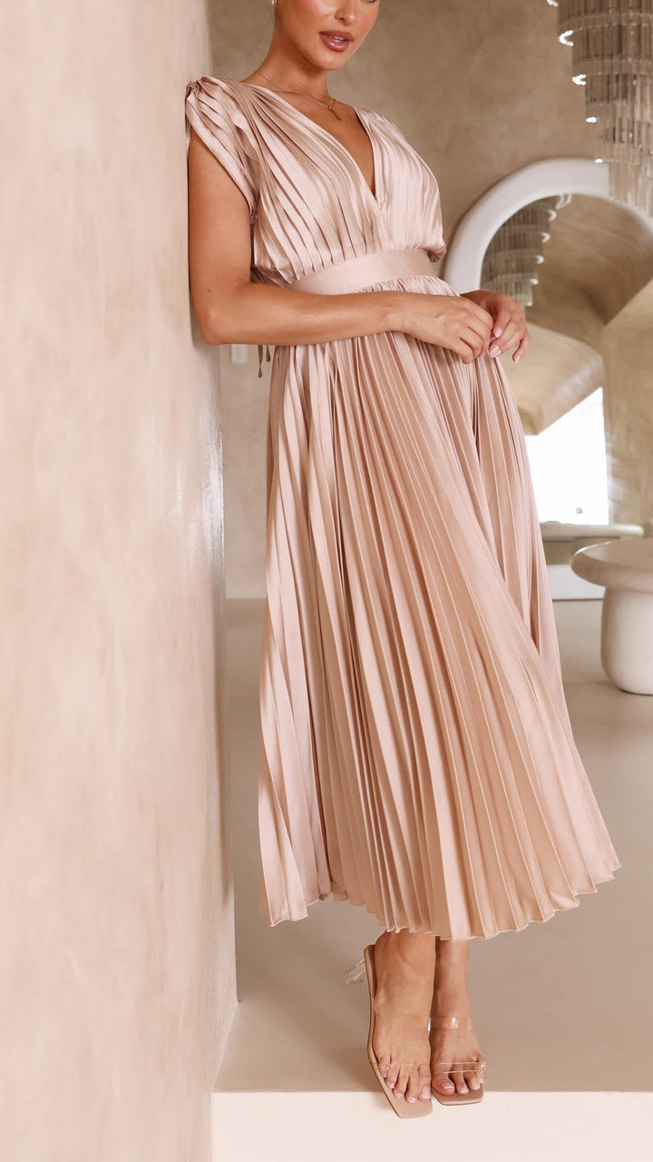 Adeline | Women's Wedding Guest Pleated Midi-Dress