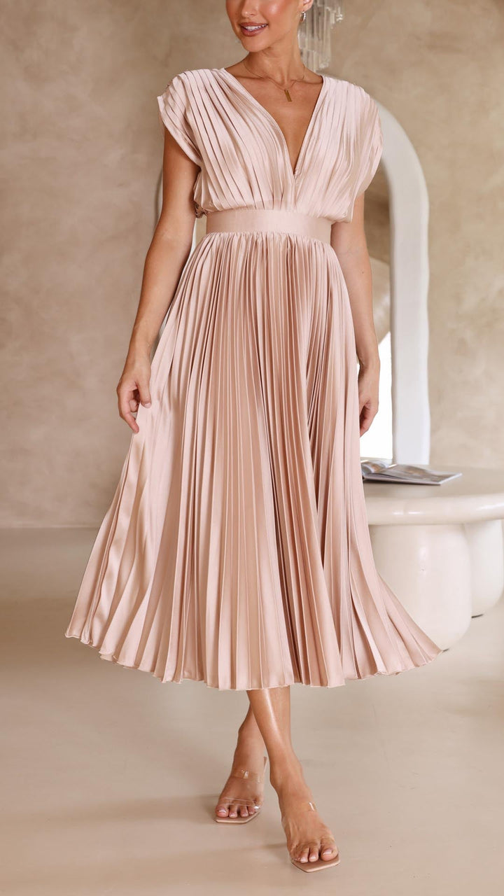 Adeline | Women's Wedding Guest Pleated Midi-Dress