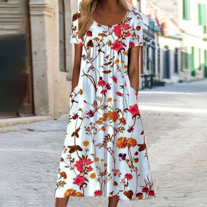 Amara | Women's Floral Summer Dress Short Sleeve Midi
