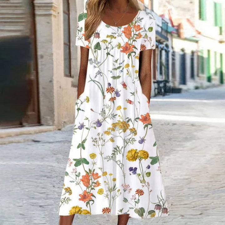 Amara | Women's Floral Summer Dress Short Sleeve Midi