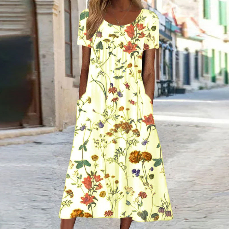 Amara | Women's Floral Summer Dress Short Sleeve Midi