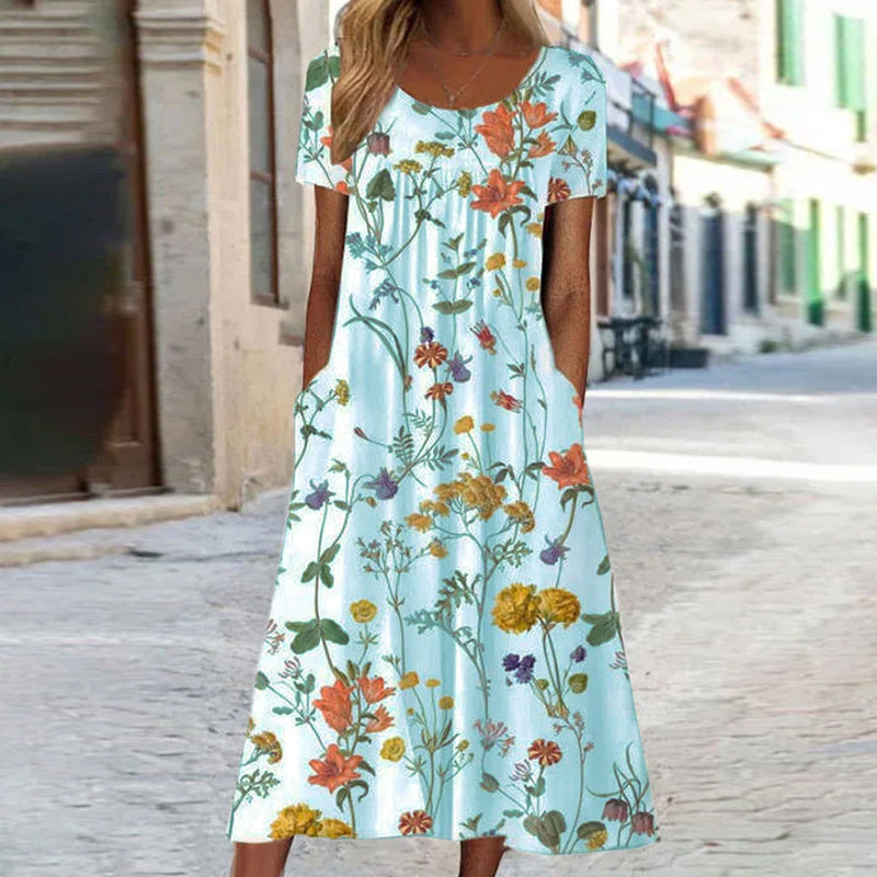 Amara | Women's Floral Summer Dress Short Sleeve Midi