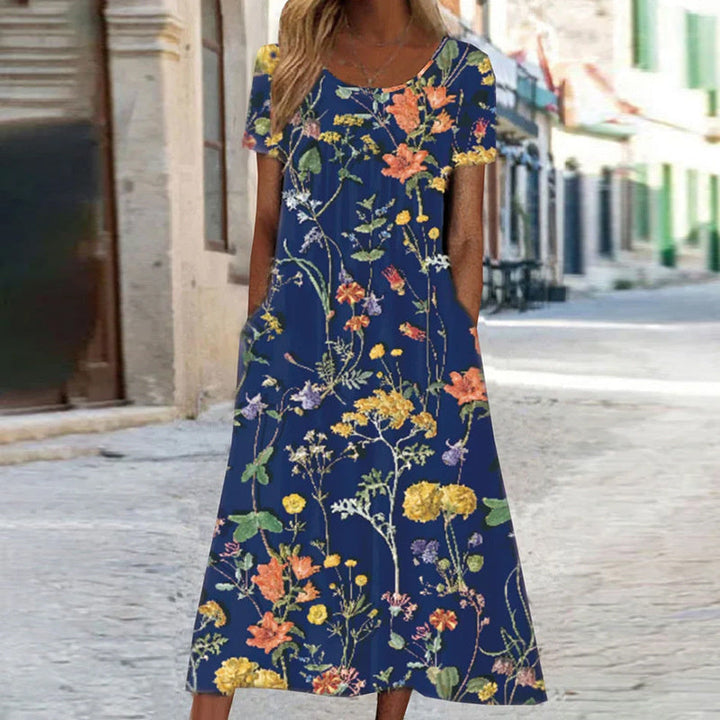 Amara | Women's Floral Summer Dress Short Sleeve Midi