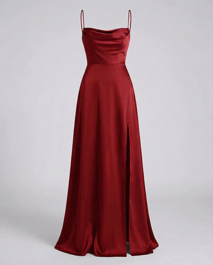 Clarissa | Women's Wedding Guest Satin Slit Maxi Dress