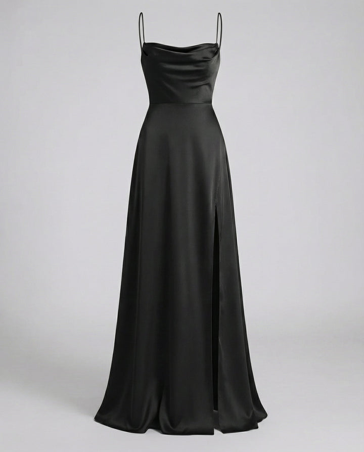 Clarissa | Women's Wedding Guest Satin Slit Maxi Dress