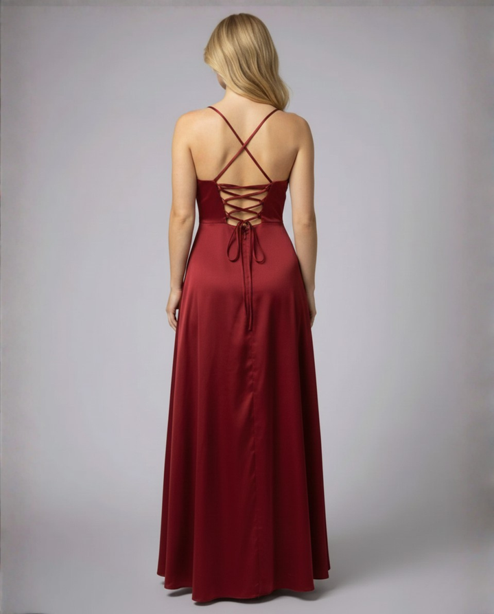 Clarissa | Women's Wedding Guest Satin Slit Maxi Dress