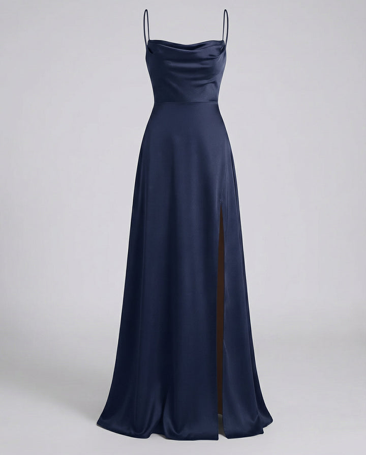 Clarissa | Women's Wedding Guest Satin Slit Maxi Dress