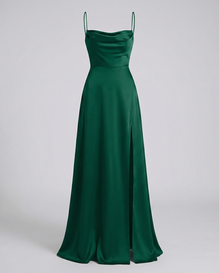 Clarissa | Women's Wedding Guest Satin Slit Maxi Dress