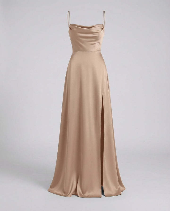 Clarissa | Women's Wedding Guest Satin Slit Maxi Dress