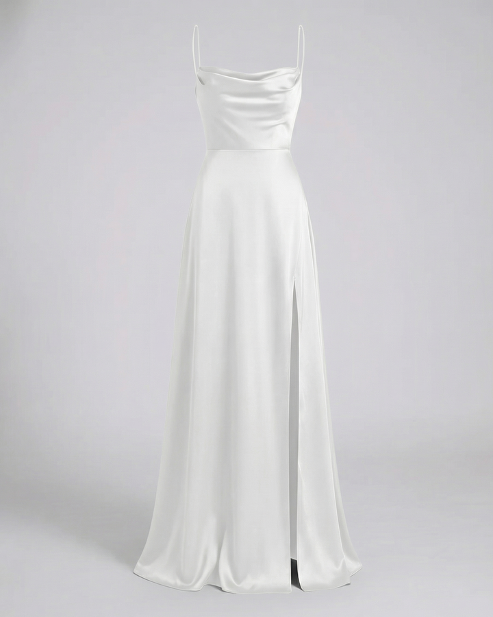 Clarissa | Women's Wedding Guest Satin Slit Maxi Dress