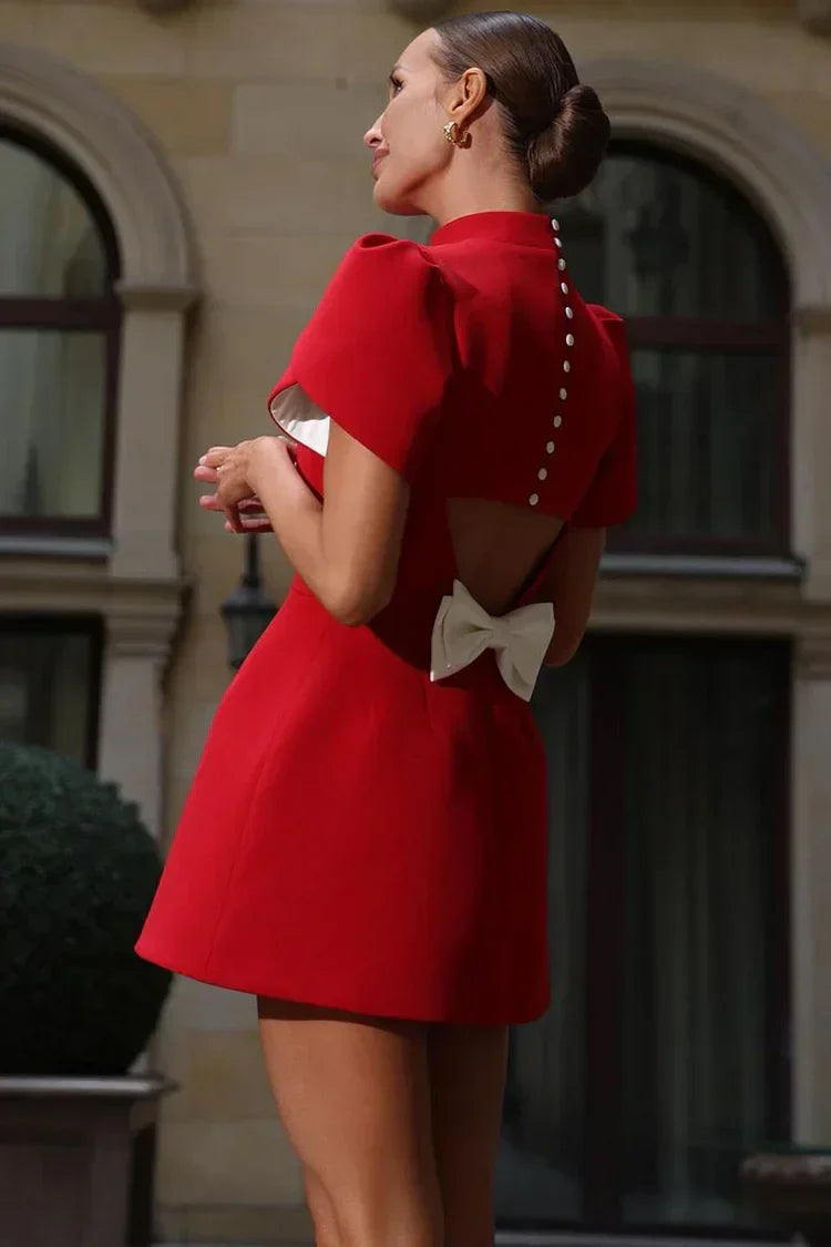Emily | Elegant Women's 2026 Graduation Chic Bow Mini-Dress