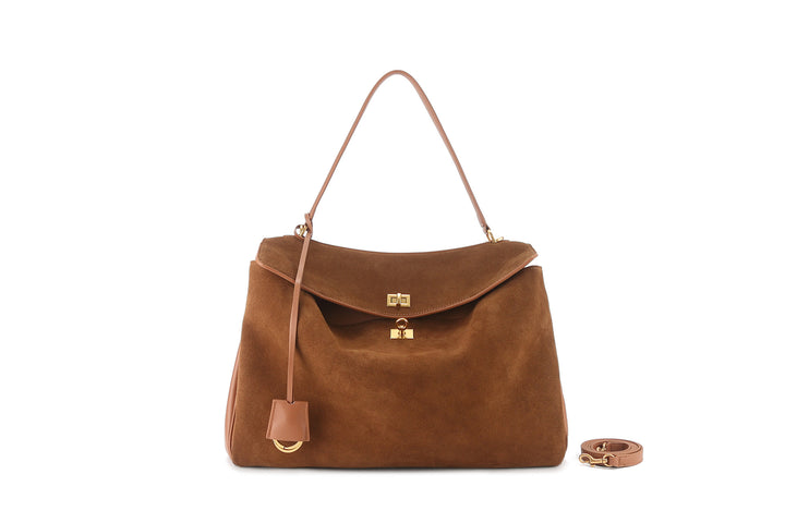Shoulder Bag – Oval Shape, Lock Closure, Retro Style
