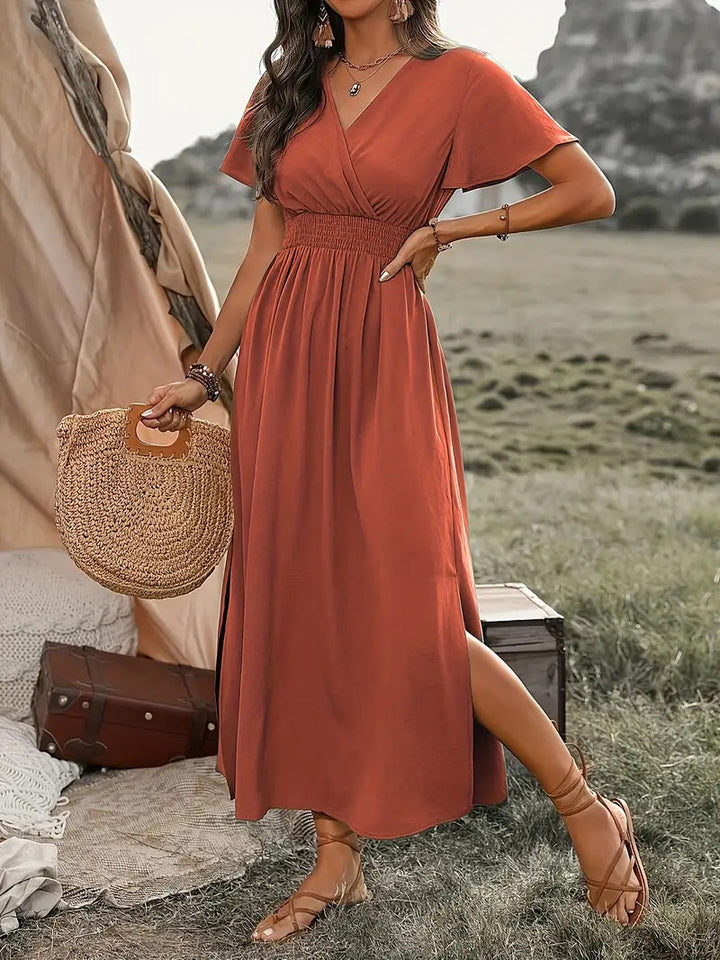 Imogen | Elegant Women's 2026 Graduation Short-Sleeved Midi-Dress