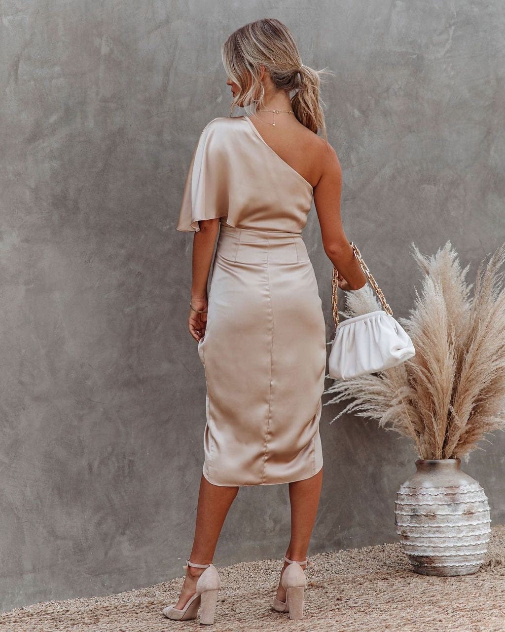Mia | Elegant Women's 2026 Graduation Satin Midi-Dress