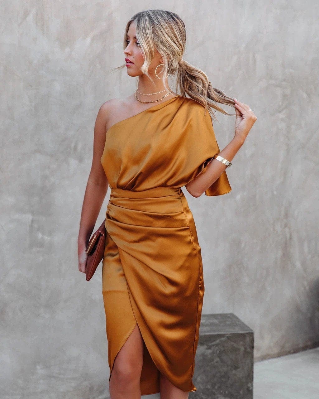 Mia | Elegant Women's 2026 Graduation Satin Midi-Dress