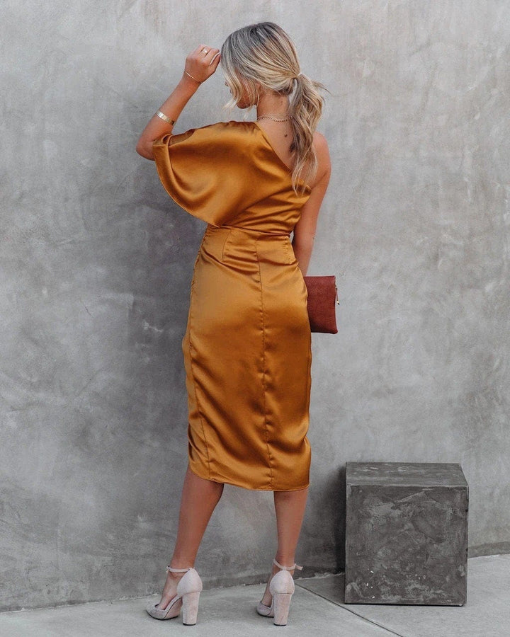 Mia | Elegant Women's 2026 Graduation Satin Midi-Dress