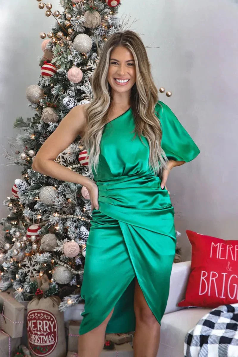 Mia | Elegant Women's 2026 Graduation Satin Midi-Dress