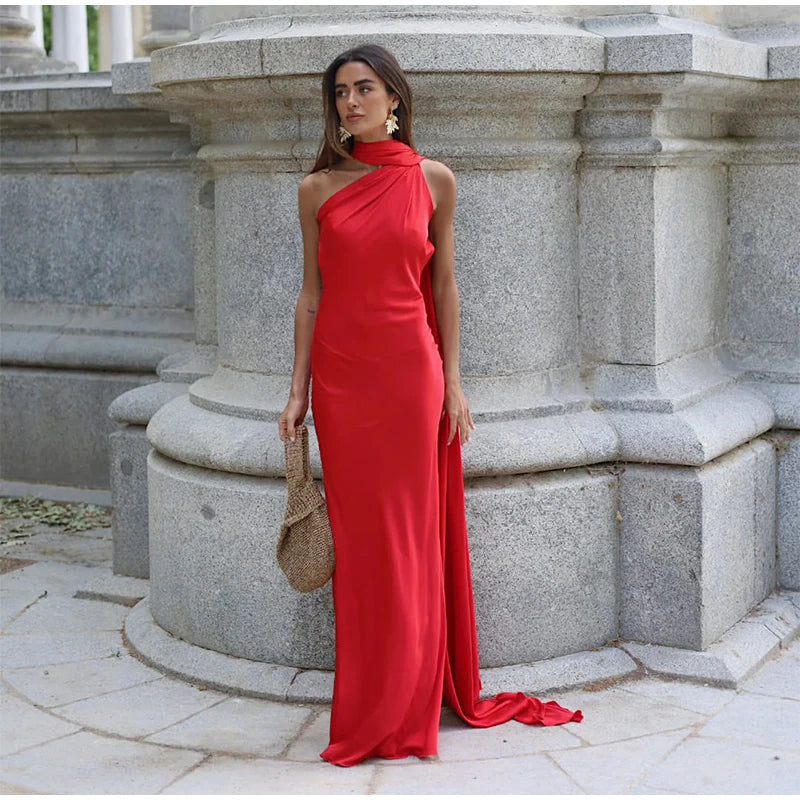 Olivia | Elegant Women's 2026 Graduation Off-Shoulder Sleeveless Maxi-Dress