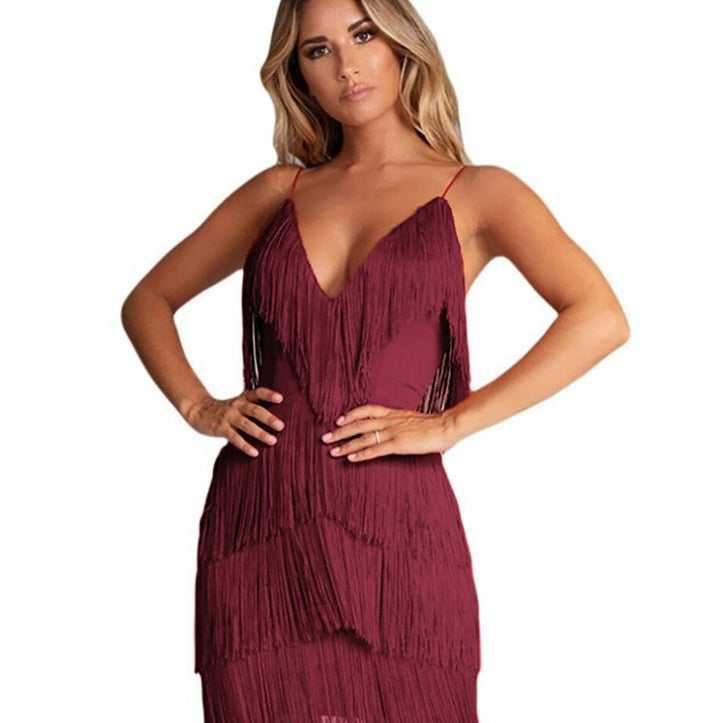 Ruby | Elegant Women's Fringed V-Neck 2026 Graduation Mini-Dress