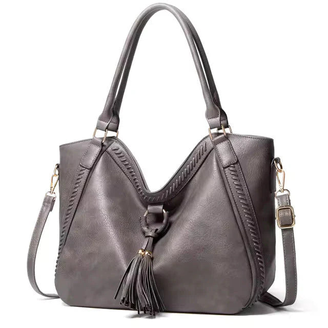Women’s Large Bucket Bag | PU Leather Commuting Bag | Retro Tassel Style