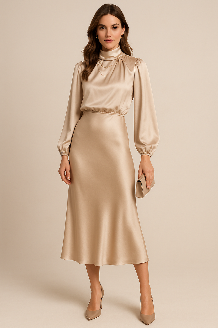 Scarlett | Elegant Women's 2026 Graduation High-Neck Midi-Dress