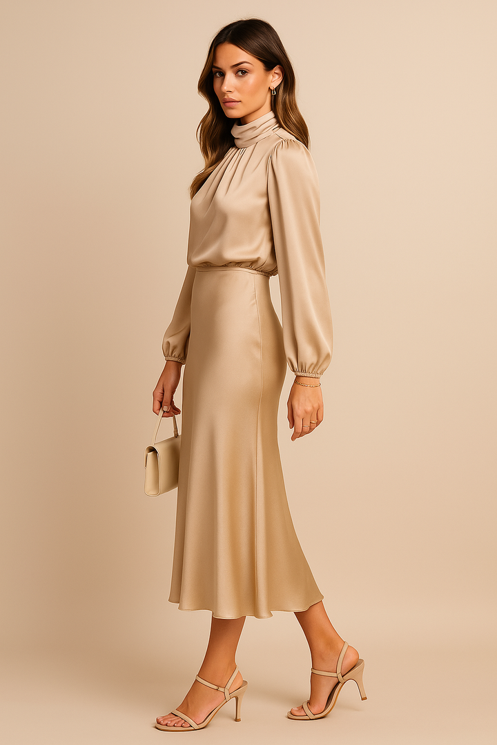 Scarlett | Elegant Women's 2026 Graduation High-Neck Midi-Dress