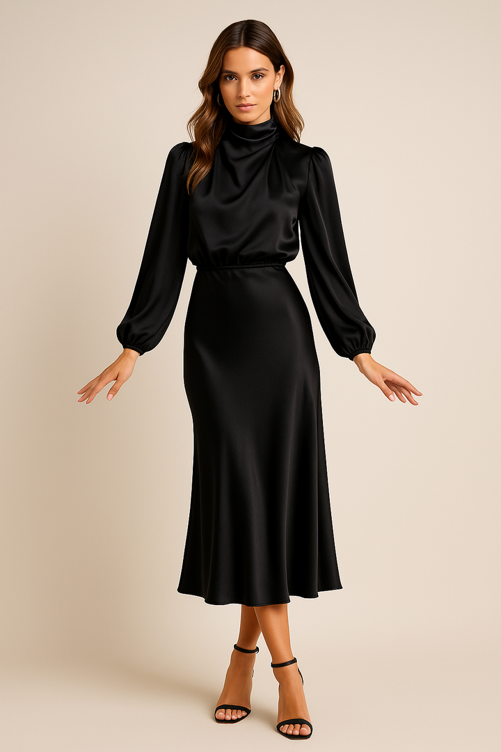 Scarlett | Elegant Women's 2026 Graduation High-Neck Midi-Dress