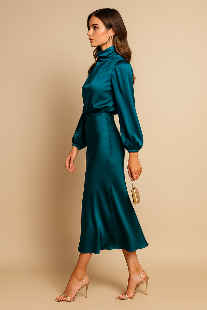 Scarlett | Elegant Women's 2026 Graduation High-Neck Midi-Dress