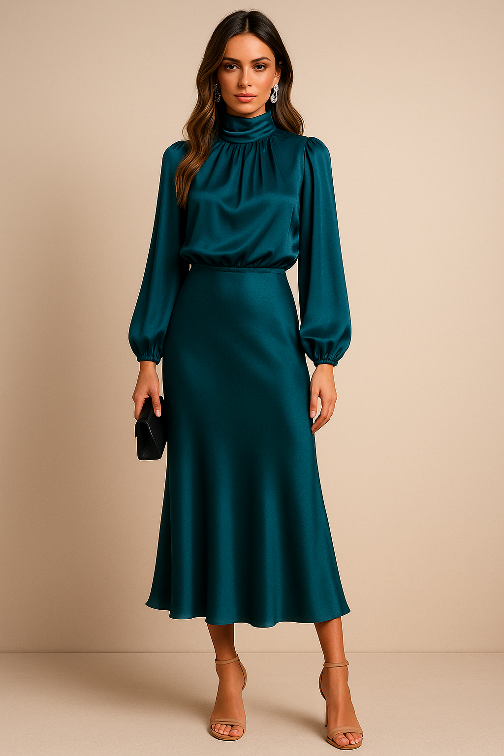 Scarlett | Elegant Women's 2026 Graduation High-Neck Midi-Dress