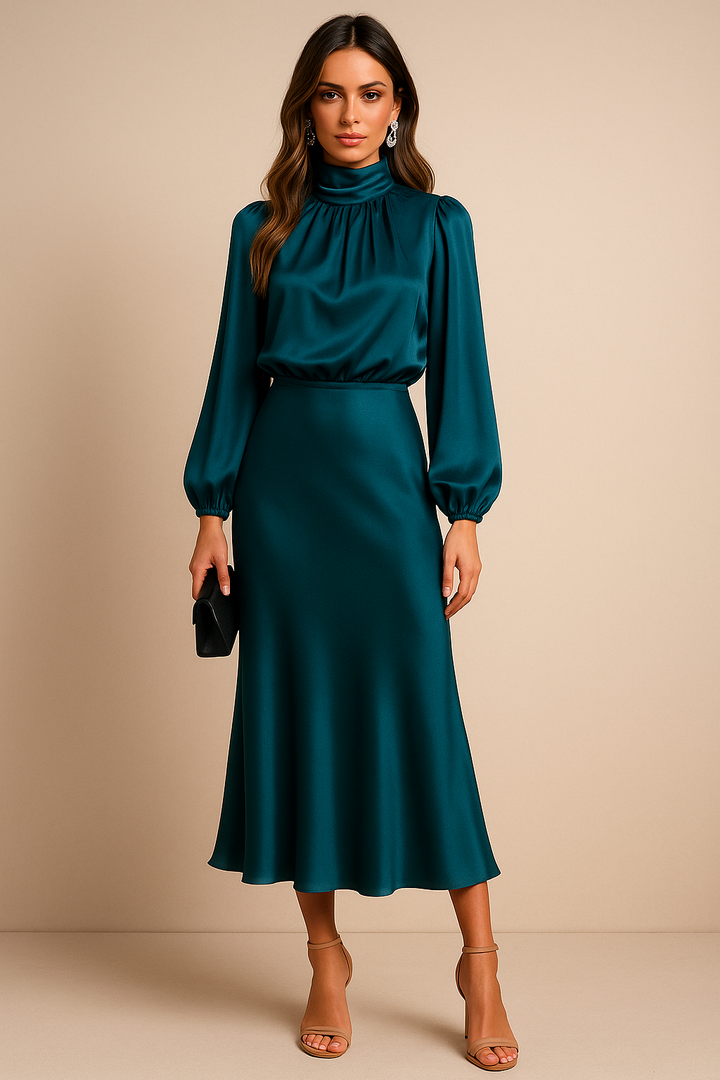 Scarlett | Elegant Women's 2026 Graduation High-Neck Midi-Dress