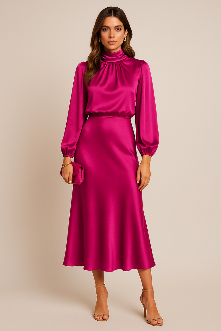 Scarlett | Elegant Women's 2026 Graduation High-Neck Midi-Dress