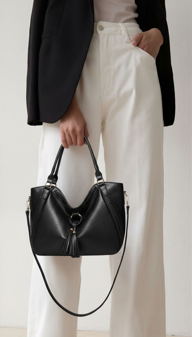 Women’s Large Bucket Bag | PU Leather Commuting Bag | Retro Tassel Style