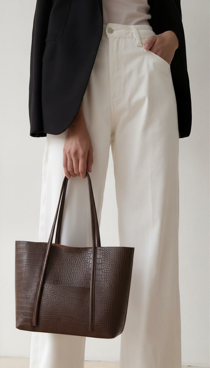 Tote Bag – Crocodile Pattern, Magnetic Buckle, Double Strap